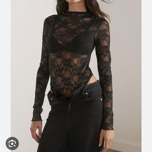 Urban Outfitters Sheer Lace Open Back Bodysuit